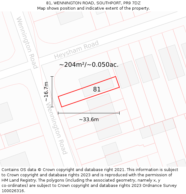 81, WENNINGTON ROAD, SOUTHPORT, PR9 7DZ: Plot and title map