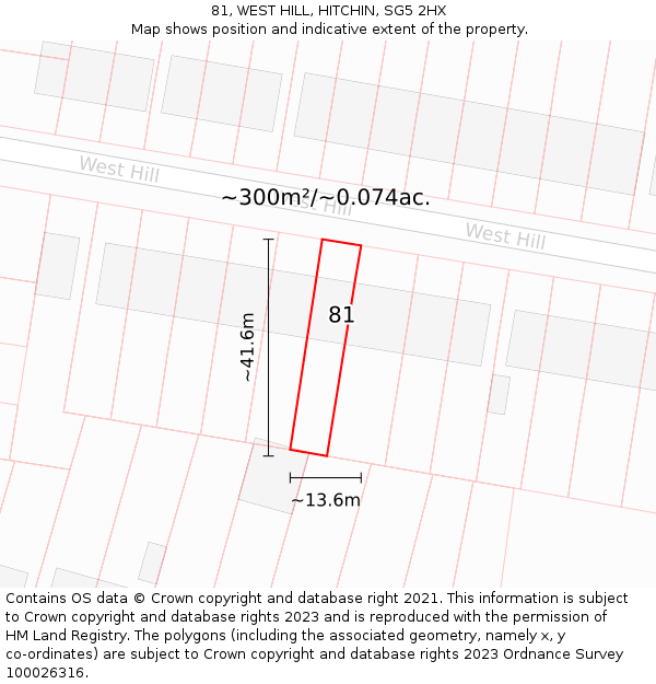 81, WEST HILL, HITCHIN, SG5 2HX: Plot and title map