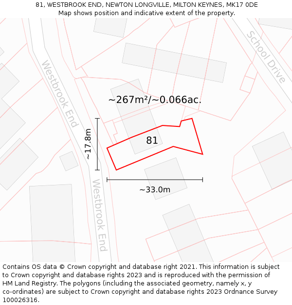 81, WESTBROOK END, NEWTON LONGVILLE, MILTON KEYNES, MK17 0DE: Plot and title map