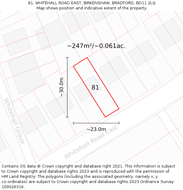 81, WHITEHALL ROAD EAST, BIRKENSHAW, BRADFORD, BD11 2LQ: Plot and title map