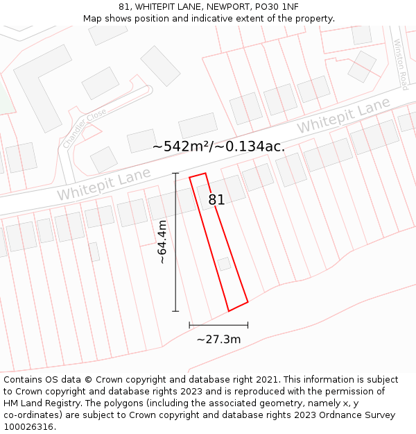 81, WHITEPIT LANE, NEWPORT, PO30 1NF: Plot and title map