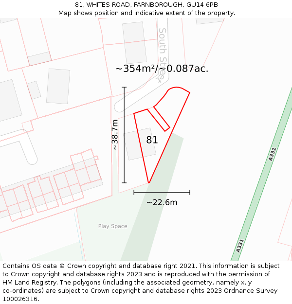 81, WHITES ROAD, FARNBOROUGH, GU14 6PB: Plot and title map