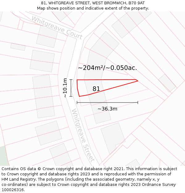81, WHITGREAVE STREET, WEST BROMWICH, B70 9AT: Plot and title map