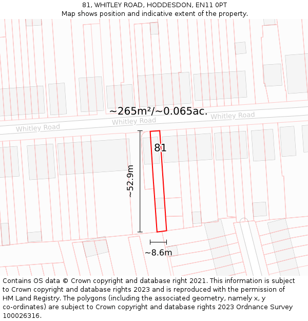 81, WHITLEY ROAD, HODDESDON, EN11 0PT: Plot and title map