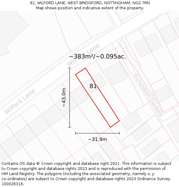 81, WILFORD LANE, WEST BRIDGFORD, NOTTINGHAM, NG2 7RN: Plot and title map