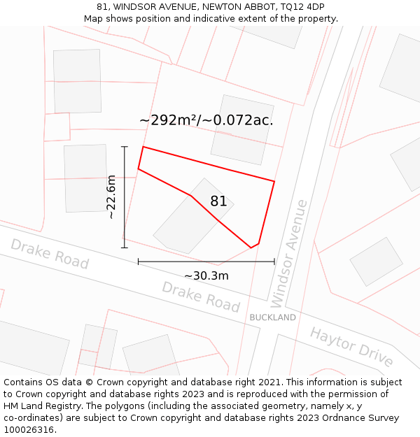 81, WINDSOR AVENUE, NEWTON ABBOT, TQ12 4DP: Plot and title map