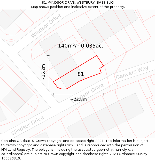 81, WINDSOR DRIVE, WESTBURY, BA13 3UG: Plot and title map