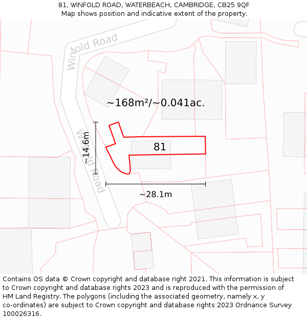 81, WINFOLD ROAD, WATERBEACH, CAMBRIDGE, CB25 9QF: Plot and title map