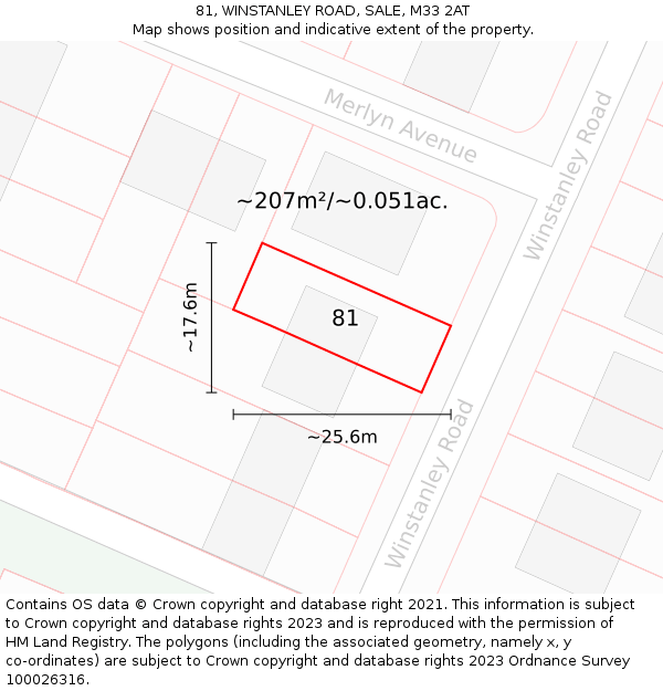 81, WINSTANLEY ROAD, SALE, M33 2AT: Plot and title map