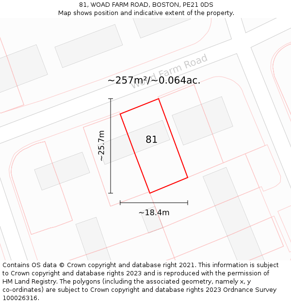 81, WOAD FARM ROAD, BOSTON, PE21 0DS: Plot and title map