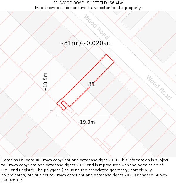 81, WOOD ROAD, SHEFFIELD, S6 4LW: Plot and title map