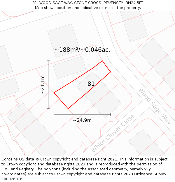 81, WOOD SAGE WAY, STONE CROSS, PEVENSEY, BN24 5FT: Plot and title map