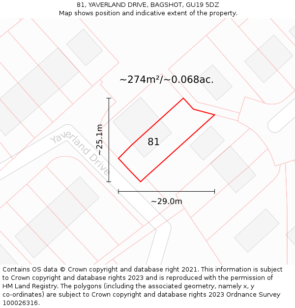 81, YAVERLAND DRIVE, BAGSHOT, GU19 5DZ: Plot and title map