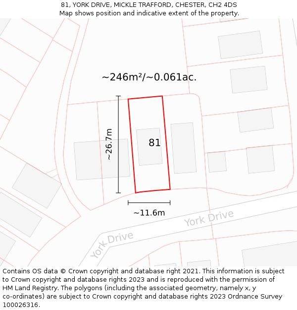 81, YORK DRIVE, MICKLE TRAFFORD, CHESTER, CH2 4DS: Plot and title map