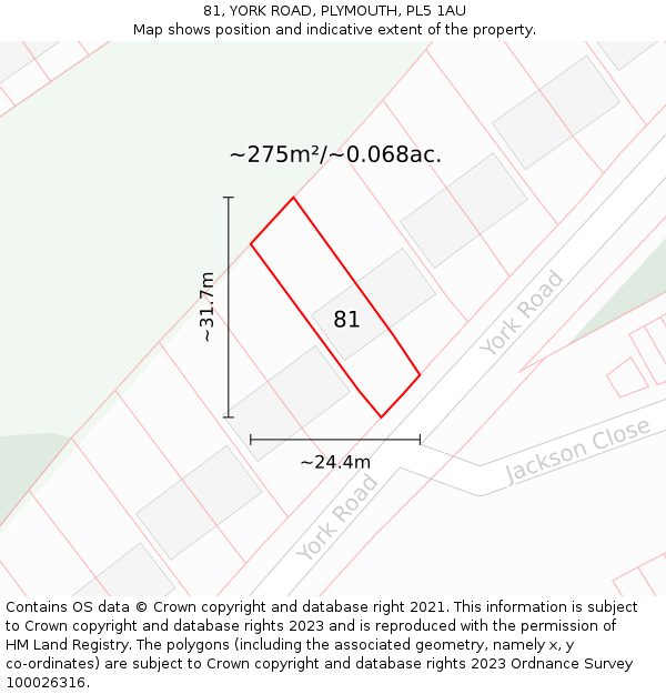 81, YORK ROAD, PLYMOUTH, PL5 1AU: Plot and title map