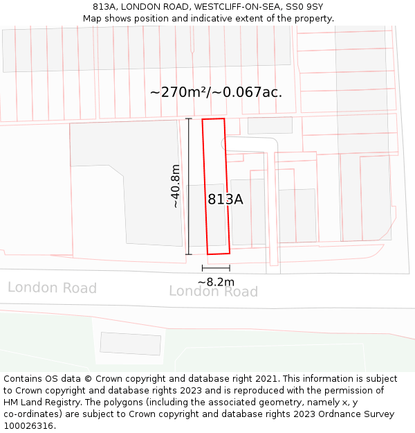 813A, LONDON ROAD, WESTCLIFF-ON-SEA, SS0 9SY: Plot and title map