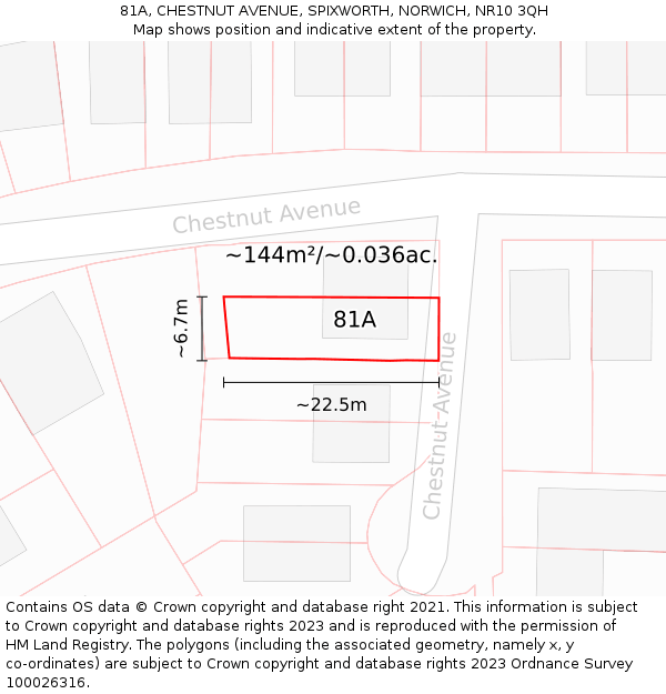 81A, CHESTNUT AVENUE, SPIXWORTH, NORWICH, NR10 3QH: Plot and title map