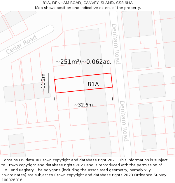 81A, DENHAM ROAD, CANVEY ISLAND, SS8 9HA: Plot and title map