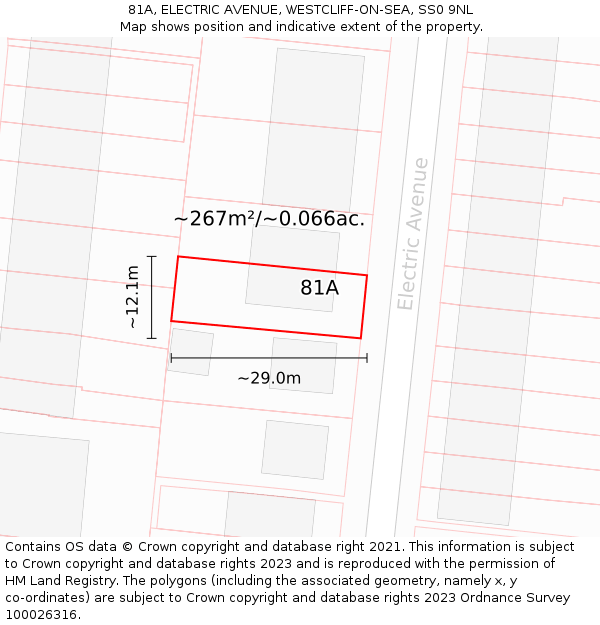 81A, ELECTRIC AVENUE, WESTCLIFF-ON-SEA, SS0 9NL: Plot and title map