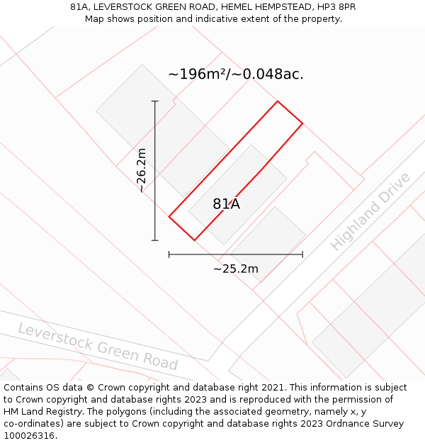 81A, LEVERSTOCK GREEN ROAD, HEMEL HEMPSTEAD, HP3 8PR: Plot and title map