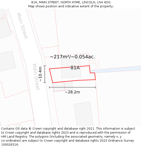 81A, MAIN STREET, NORTH KYME, LINCOLN, LN4 4DG: Plot and title map