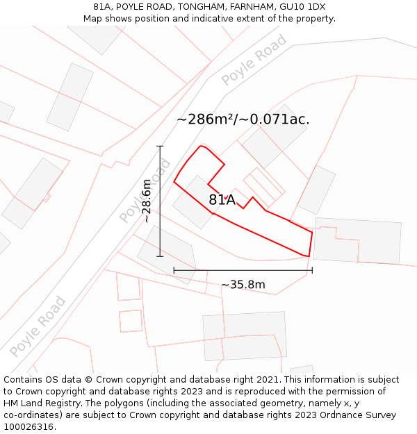 81A, POYLE ROAD, TONGHAM, FARNHAM, GU10 1DX: Plot and title map