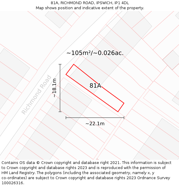 81A, RICHMOND ROAD, IPSWICH, IP1 4DL: Plot and title map