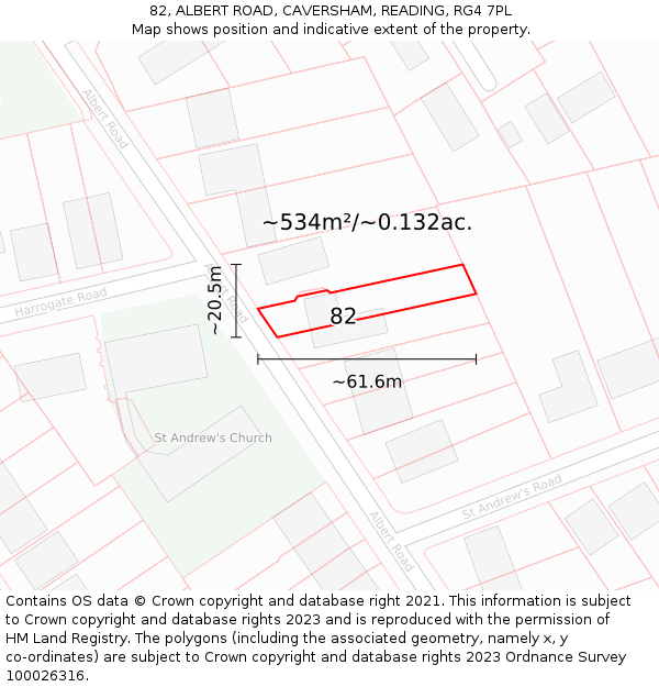 82, ALBERT ROAD, CAVERSHAM, READING, RG4 7PL: Plot and title map