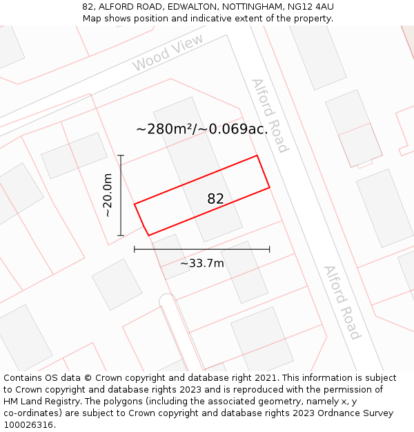 82, ALFORD ROAD, EDWALTON, NOTTINGHAM, NG12 4AU: Plot and title map