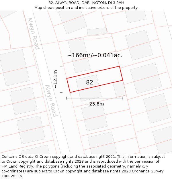 82, ALWYN ROAD, DARLINGTON, DL3 0AH: Plot and title map