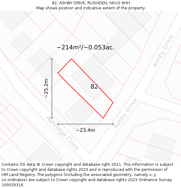 82, ASHBY DRIVE, RUSHDEN, NN10 9HH: Plot and title map