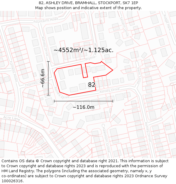 82, ASHLEY DRIVE, BRAMHALL, STOCKPORT, SK7 1EP: Plot and title map