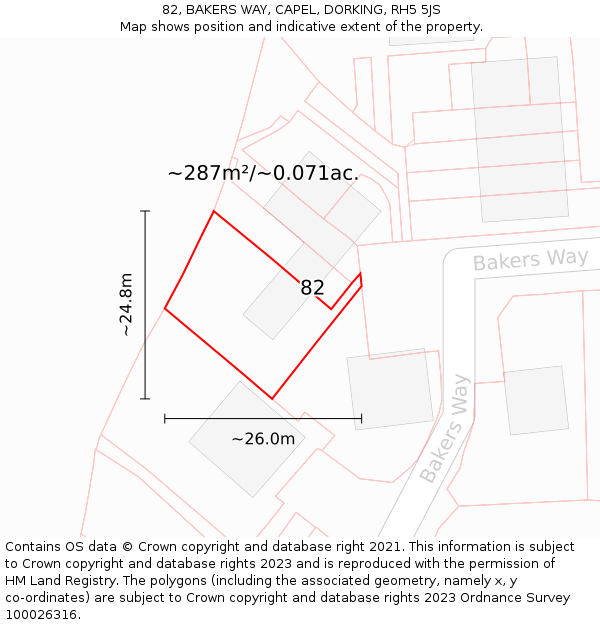 82, BAKERS WAY, CAPEL, DORKING, RH5 5JS: Plot and title map