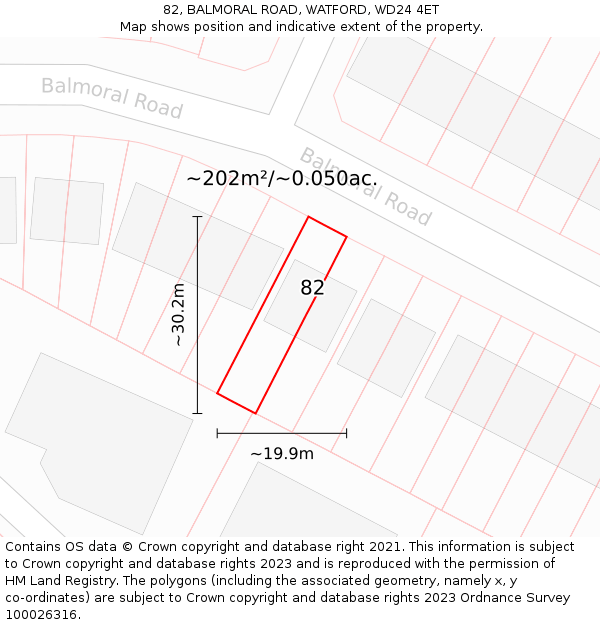 82, BALMORAL ROAD, WATFORD, WD24 4ET: Plot and title map