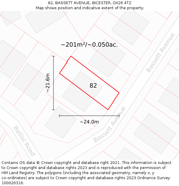 82, BASSETT AVENUE, BICESTER, OX26 4TZ: Plot and title map