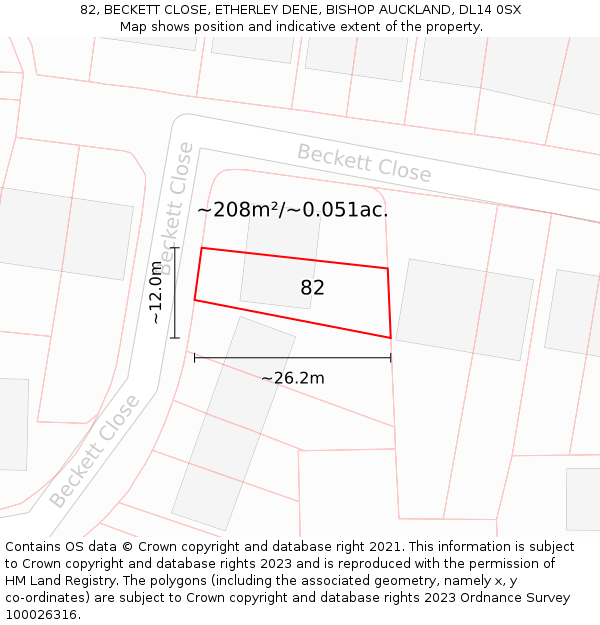 82, BECKETT CLOSE, ETHERLEY DENE, BISHOP AUCKLAND, DL14 0SX: Plot and title map