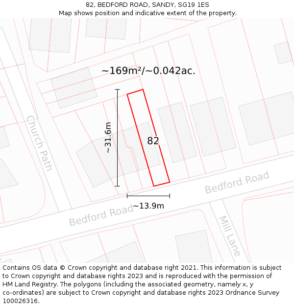 82, BEDFORD ROAD, SANDY, SG19 1ES: Plot and title map