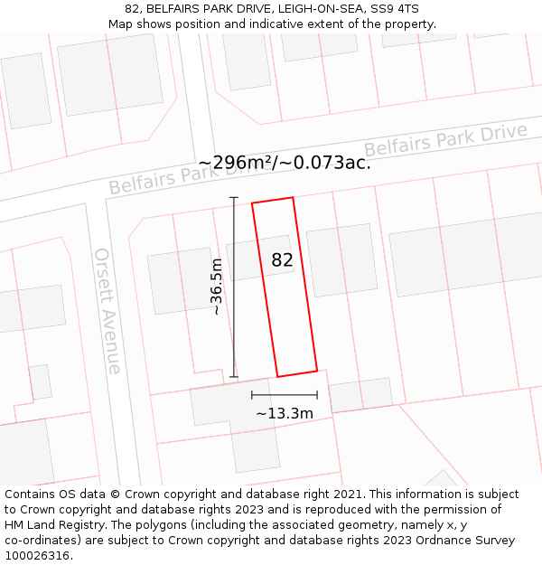 82, BELFAIRS PARK DRIVE, LEIGH-ON-SEA, SS9 4TS: Plot and title map