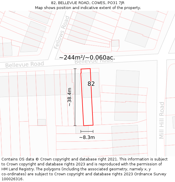 82, BELLEVUE ROAD, COWES, PO31 7JR: Plot and title map