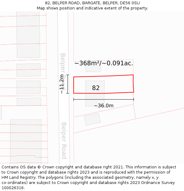 82, BELPER ROAD, BARGATE, BELPER, DE56 0SU: Plot and title map
