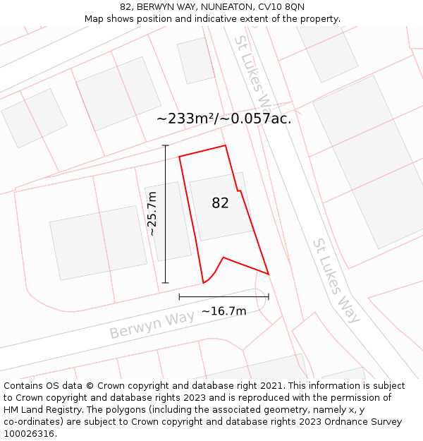 82, BERWYN WAY, NUNEATON, CV10 8QN: Plot and title map