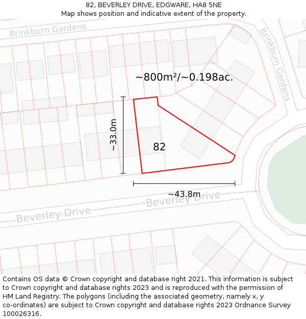 82, BEVERLEY DRIVE, EDGWARE, HA8 5NE: Plot and title map