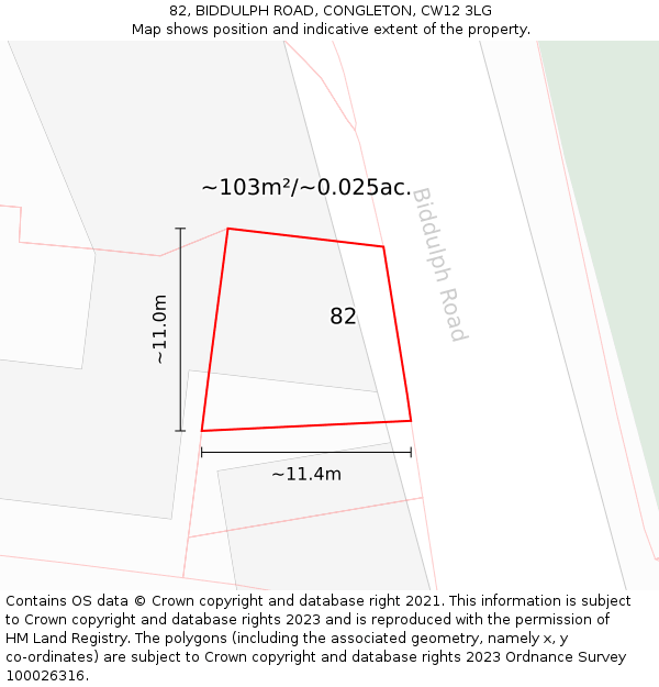 82, BIDDULPH ROAD, CONGLETON, CW12 3LG: Plot and title map