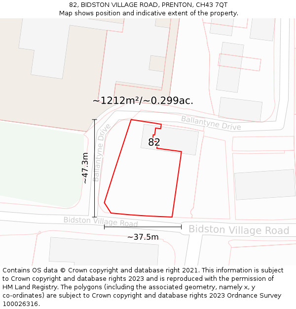 82, BIDSTON VILLAGE ROAD, PRENTON, CH43 7QT: Plot and title map