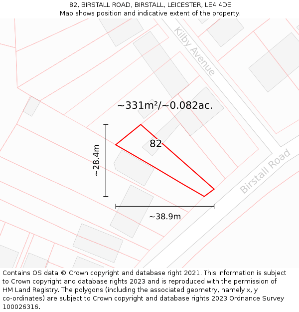 82, BIRSTALL ROAD, BIRSTALL, LEICESTER, LE4 4DE: Plot and title map