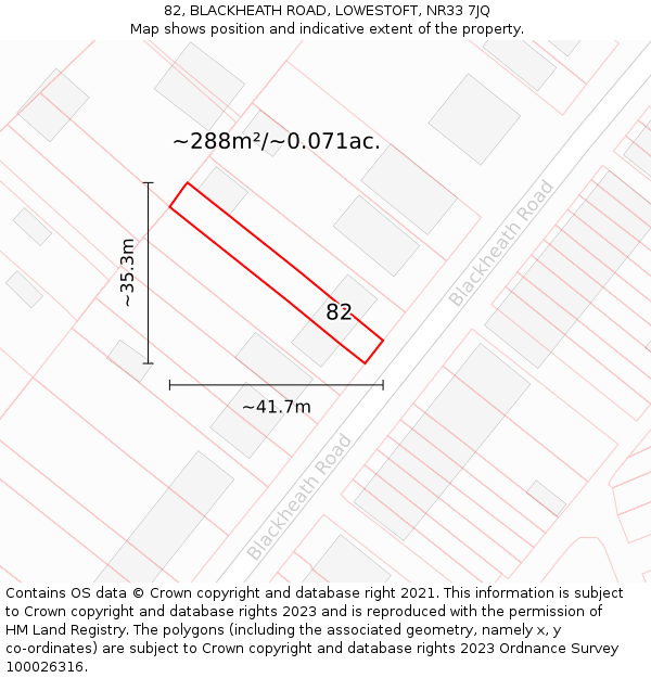 82, BLACKHEATH ROAD, LOWESTOFT, NR33 7JQ: Plot and title map