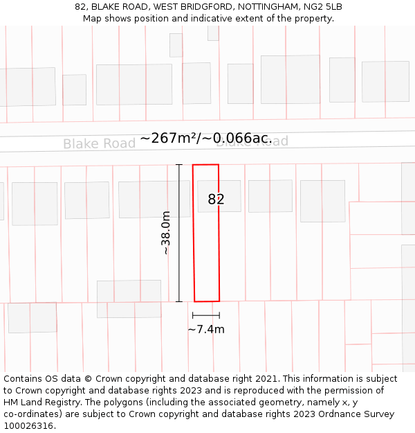 82, BLAKE ROAD, WEST BRIDGFORD, NOTTINGHAM, NG2 5LB: Plot and title map