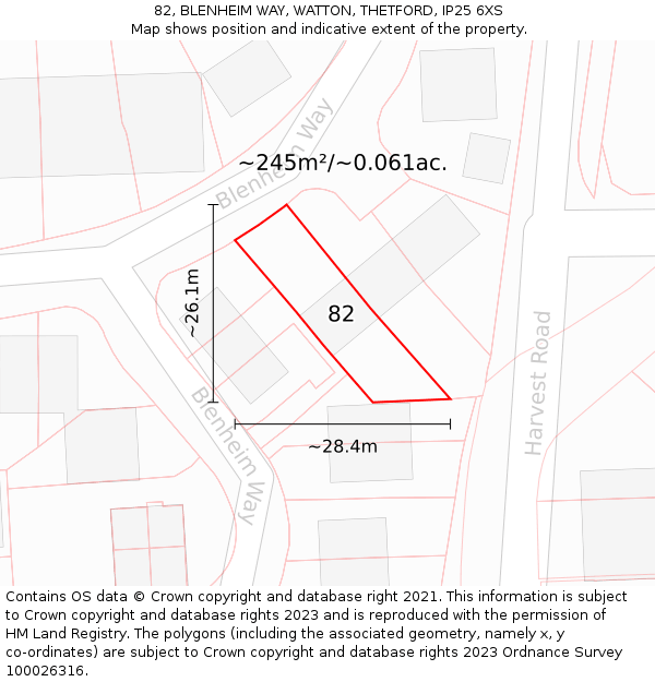 82, BLENHEIM WAY, WATTON, THETFORD, IP25 6XS: Plot and title map