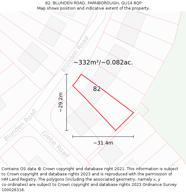 82, BLUNDEN ROAD, FARNBOROUGH, GU14 8QP: Plot and title map