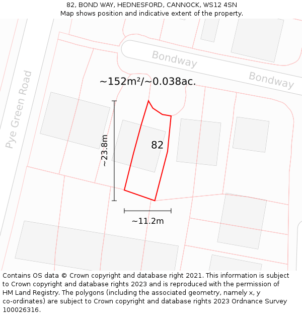 82, BOND WAY, HEDNESFORD, CANNOCK, WS12 4SN: Plot and title map